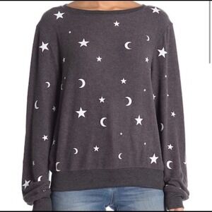 Wildfox Celestial Star and Moon Print Sweatshirt Charcoal Grey Womens Large
